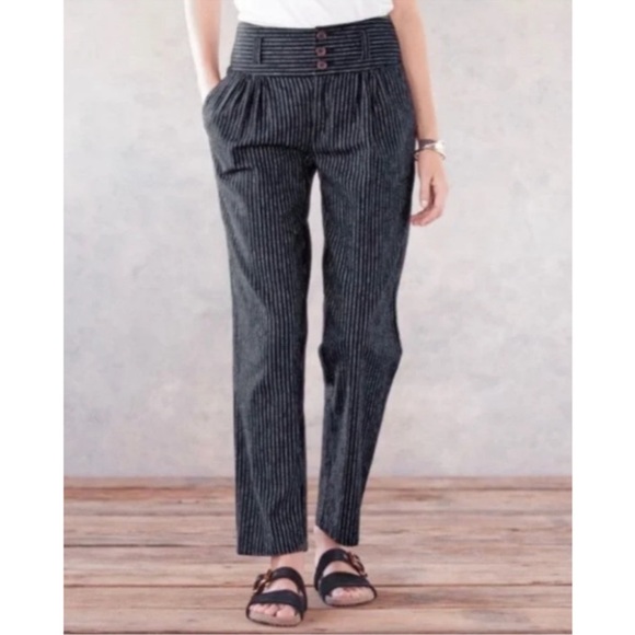 Sundance Amelia Linen‎ Blend Pinstripe Black Trouser Pants Size 10 - Picture 1 of 8